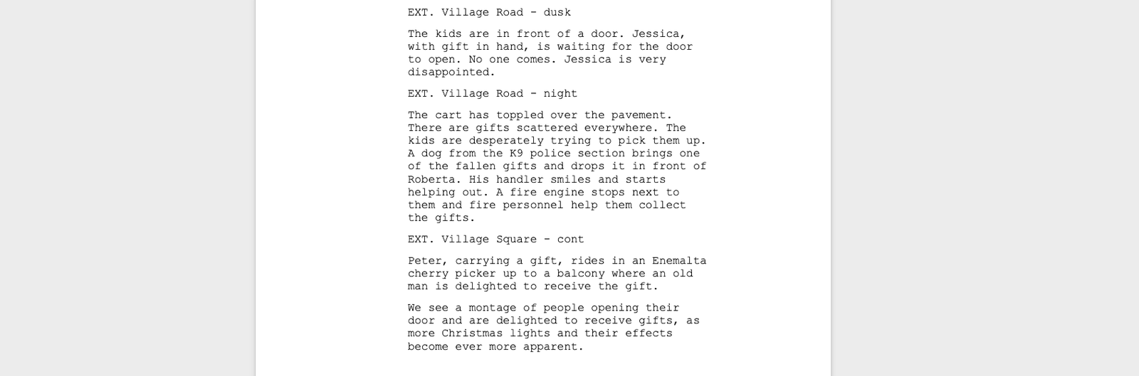 A segment of the script for the film